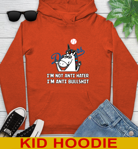 Los Angeles Dodgers MLB Baseball Unicorn I'm Not Anti Hater I'm Anti Bullshit Youth Hoodie 5