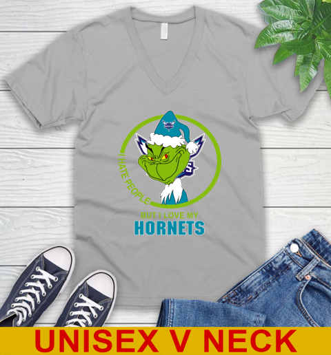 Charlotte Hornets NBA Christmas Grinch I Hate People But I Love My Favorite Basketball Team V-Neck T-Shirt 4