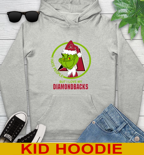 Arizona Diamondbacks MLB Christmas Grinch I Hate People But I Love My Favorite Baseball Team Youth Hoodie