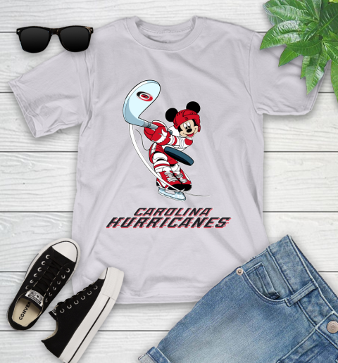 NHL Hockey Carolina Hurricanes Cheerful Mickey Mouse Shirt Youth T-Shirt 4
