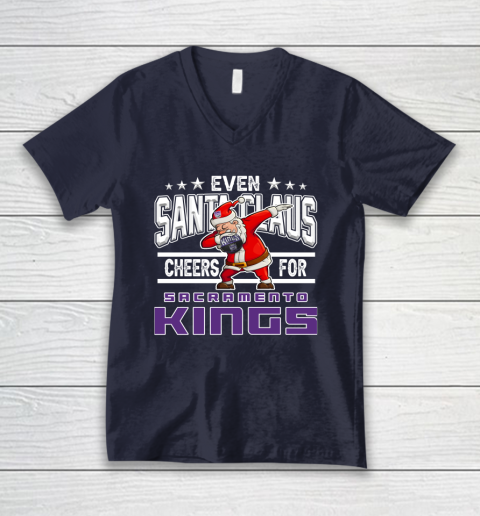 Sacramento Kings Even Santa Claus Cheers For Christmas NBA V-Neck T-Shirt 2