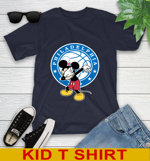 Philadelphia 76ers NBA Basketball Dabbing Mickey Disney Sports Youth T-Shirt 3