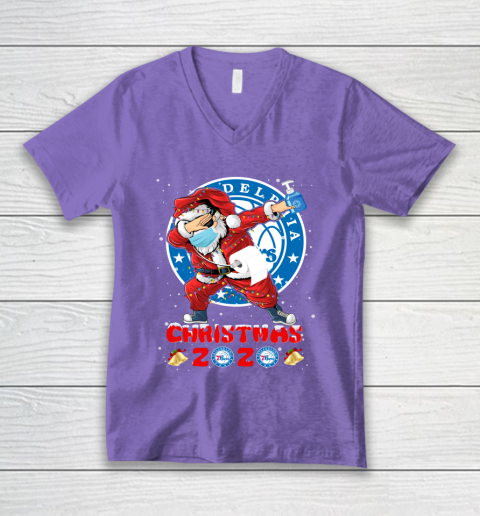 Philadelphia 76ers Funny Santa Claus Dabbing Christmas 2020 NBA V-Neck T-Shirt 8
