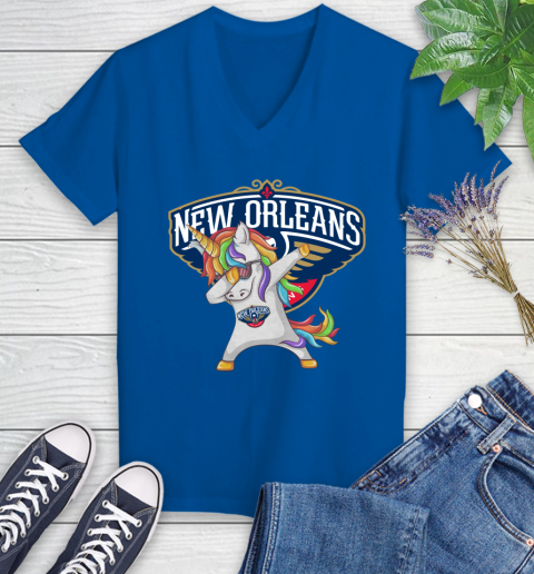 New Orleans Pelicans NBA Basketball Funny Unicorn Dabbing Sports Women's V-Neck T-Shirt 10