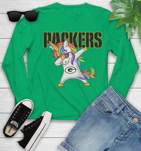 Green Bay Packers NFL Football Funny Unicorn Dabbing Sports Youth Long Sleeve 6