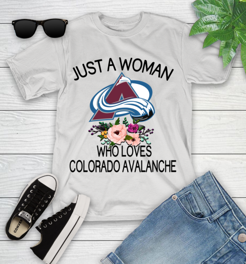 NHL Just A Woman Who Loves Colorado Avalanche Hockey Sports Youth T-Shirt