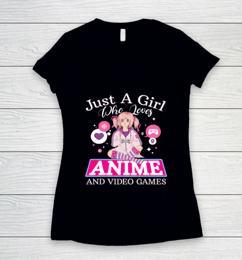 Just A Girl Who Loves Anime And Video Games Gift Character Women's V-Neck T-Shirt