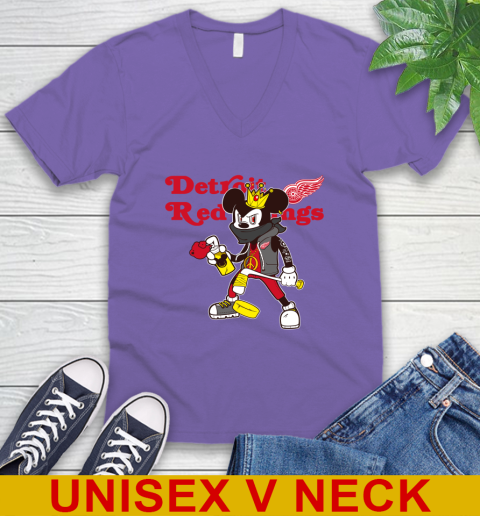 Detroit Red Wings NHL Hockey Mickey Peace Sign Sports V-Neck T-Shirt 9