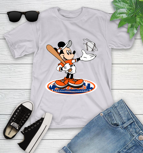 MLB Baseball New York Mets Cheerful Mickey Disney Shirt Youth T-Shirt 4