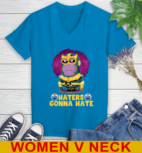 NHL Hockey Edmonton Oilers Haters Gonna Hate Thanos Minion Marvel Shirt Women's V-Neck T-Shirt 9 NHL Hockey Edmonton Oilers Haters Gonna Hate Thanos Minion Marvel Shirt Women's V-Neck T-Shirt - Image 9