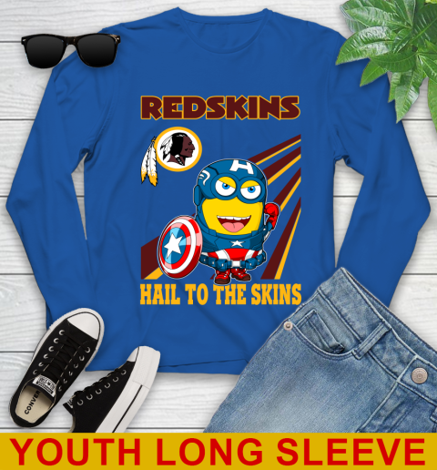 NFL Football Washington Redskins Captain America Marvel Avengers Minion Hail To The Skín Shirt Youth Long Sleeve 10