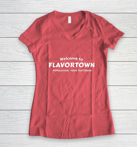 Flavortown Population American Food Gift Taste Buds Women's V-Neck T-Shirt 4