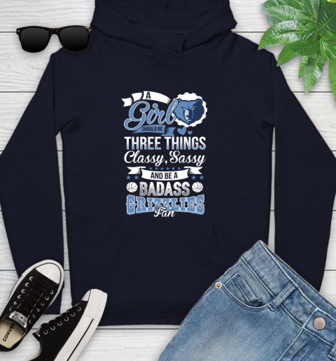 Memphis Grizzlies NBA A Girl Should Be Three Things Classy Sassy And A Be Badass Fan Youth Hoodie 3