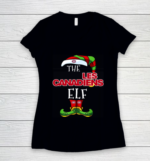 Montreal Canadiens Christmas ELF Funny NHL Women's V-Neck T-Shirt