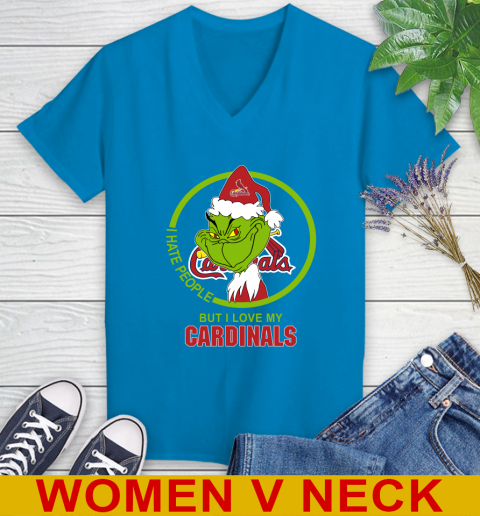St.Louis Cardinals MLB Christmas Grinch I Hate People But I Love My Favorite Baseball Team Women's V-Neck T-Shirt 8