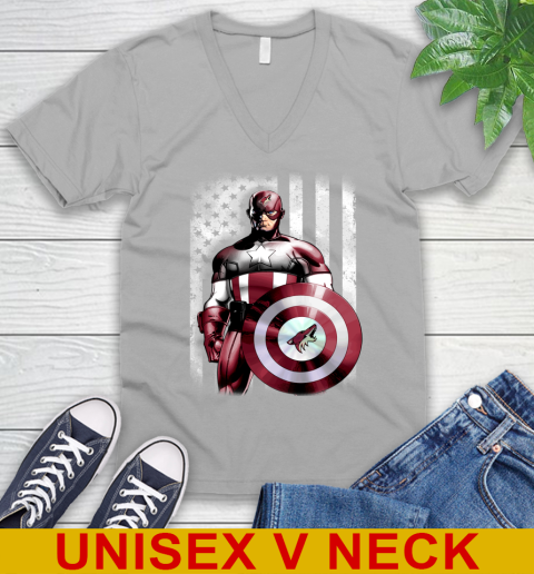 Arizona Coyotes NHL Hockey Captain America Marvel Avengers American Flag Shirt V-Neck T-Shirt 3