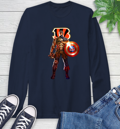 NFL Captain America Marvel Avengers Endgame Football Sports Cincinnati Bengals Long Sleeve T-Shirt 4