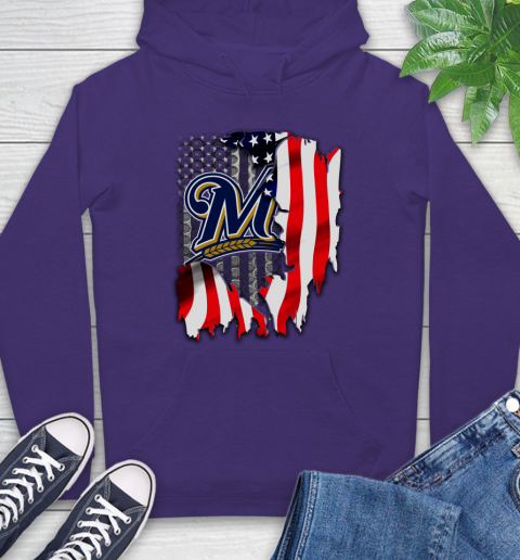 Milwaukee Brewers MLB Baseball American Flag Hoodie 5