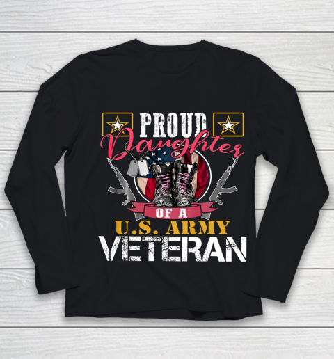 Veteran Shirt Vintage Proud Daughter Of A U S Army Veteran Gift Mom Dad Youth Long Sleeve