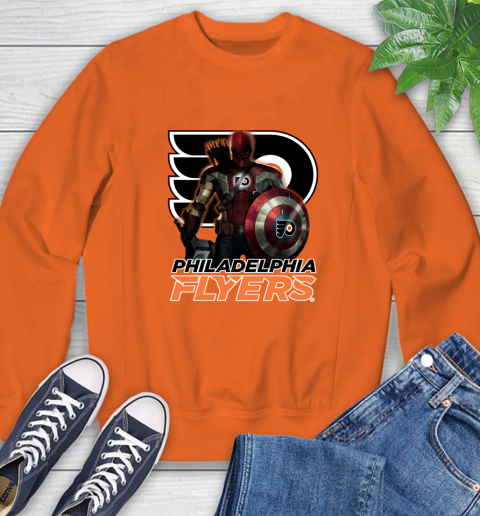 NHL Captain America Thor Spider Man Hawkeye Avengers Endgame Hockey Philadelphia Flyers Sweatshirt 4