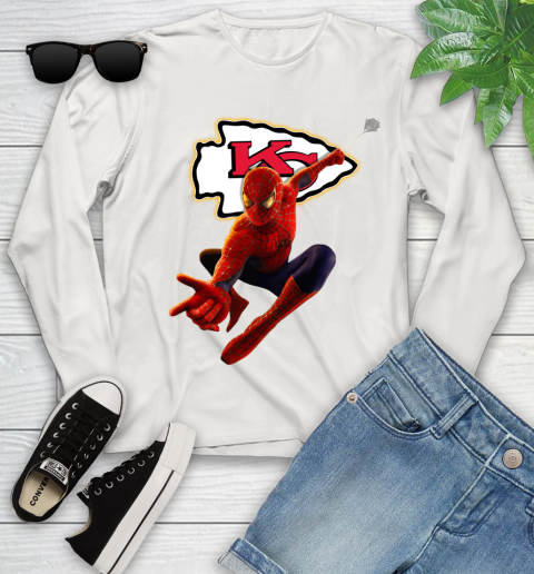NFL Spider Man Avengers Endgame Football Kansas City Chiefs Youth Long Sleeve 12