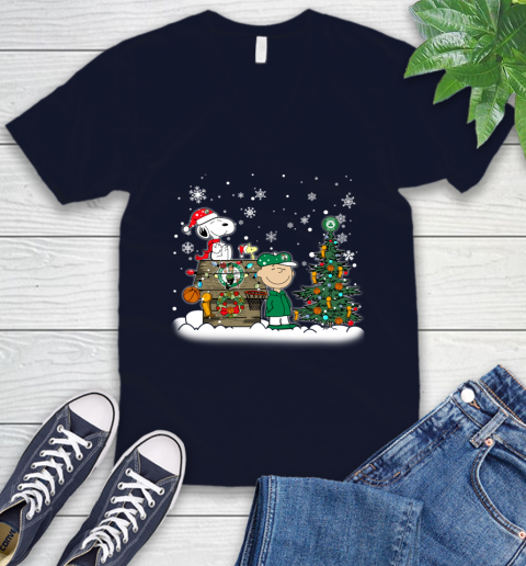 Boston Celtics NBA Basketball Christmas The Peanuts Movie Snoopy Championship V-Neck T-Shirt 2