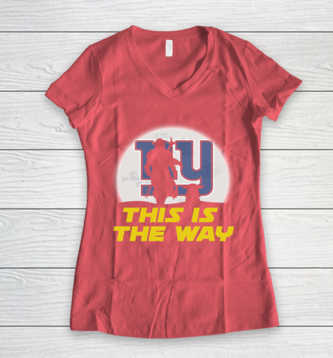 New York Giants NFL Football Star Wars Yoda And Mandalorian This Is The Way Women's V-Neck T-Shirt 4