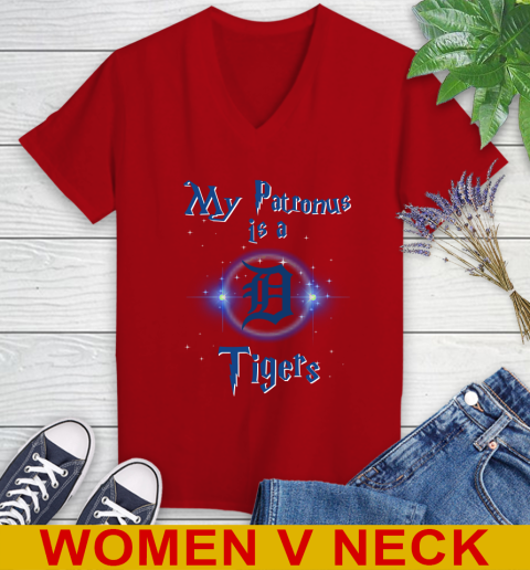MLB Baseball Harry Potter My Patronus Is A Detroit Tigers Women's V-Neck T-Shirt 10
