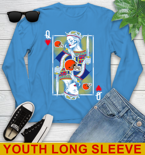 NFL Football Cleveland Browns The Queen Of Hearts Card Shirt Youth Long Sleeve 8