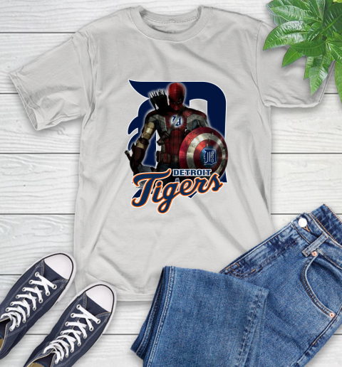 MLB Captain America Thor Spider Man Hawkeye Avengers Endgame Baseball Detroit Tigers T-Shirt