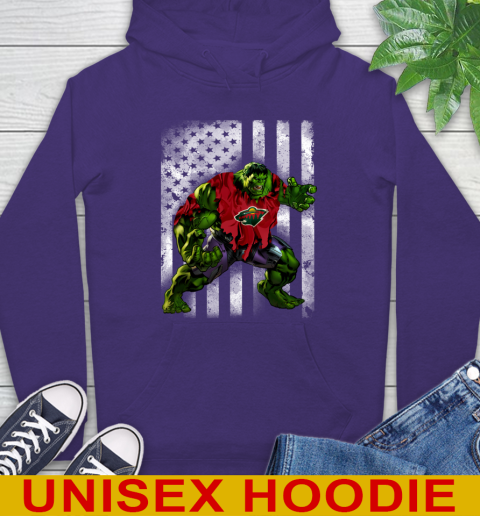Minnesota Wild Hulk Marvel Avengers NHL Hockey American Flag Hoodie 5