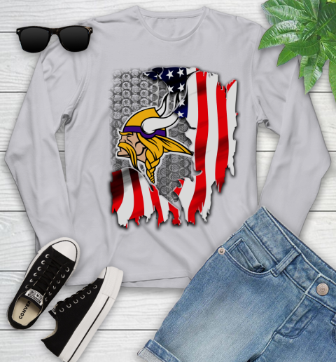 Minnesota Vikings NFL Football American Flag Youth Long Sleeve 5