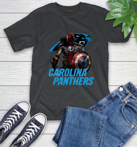 NFL Captain America Thor Spider Man Hawkeye Avengers Endgame Football Carolina Panthers T-Shirt 2