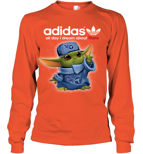 Baby Yoda Adidas All Day I Dream About Tennessee Titans mczx baby yoda adidas all day i dream about tennessee titans youth long sleeve 50 front orange