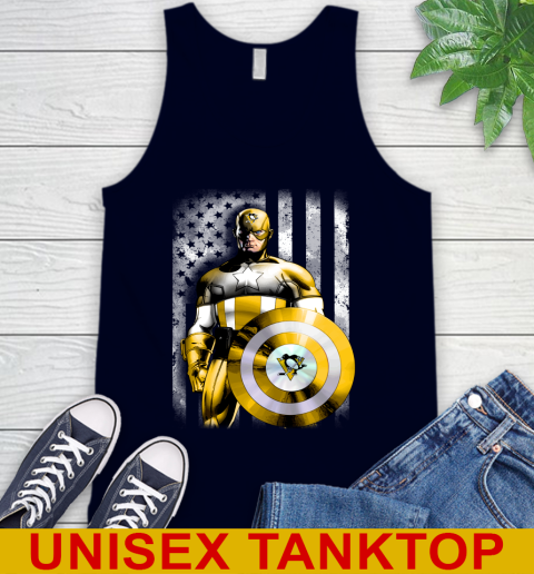 Pittsburgh Penguins NHL Hockey Captain America Marvel Avengers American Flag Shirt Tank Top 2