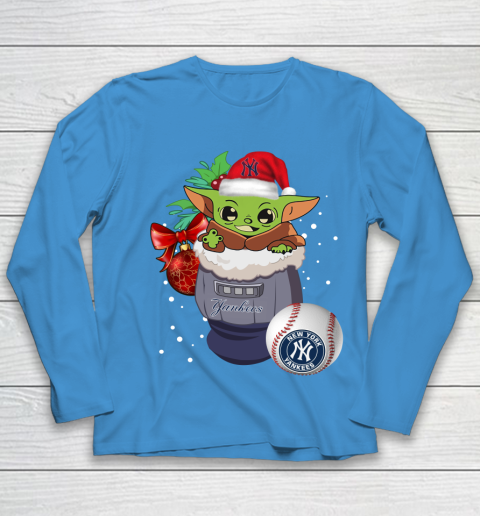 New York Yankees Christmas Baby Yoda Star Wars Funny Happy MLB Youth Long Sleeve 7
