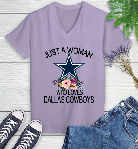 NFL Just A Woman Who Loves Dallas Cowboys Football Sports Women's V-Neck T-Shirt 9