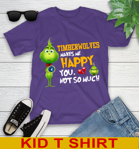 NBA Minnesota Timberwolves Makes Me Happy You Not So Much Grinch Basketball Sports Youth T-Shirt 3
