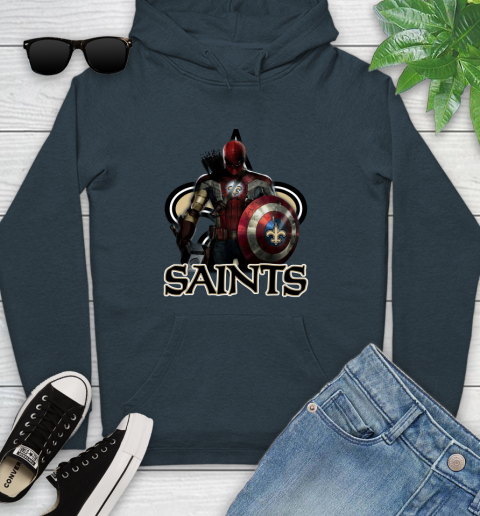 NFL Captain America Thor Spider Man Hawkeye Avengers Endgame Football New Orleans Saints Youth Hoodie 8