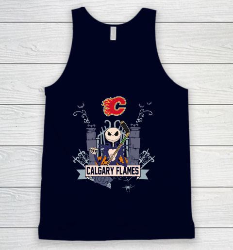 NHL Calgary Flames Hockey Jack Skellington Halloween Tank Top 2