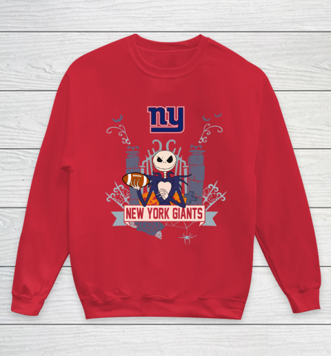 NFL New York Giants Football Jack Skellington Halloween Youth Sweatshirt 7