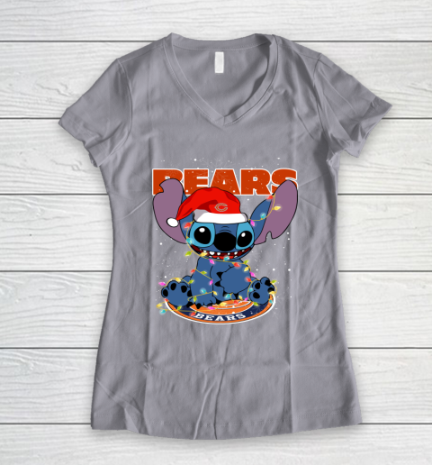 Chicago Bears NFL Football noel stitch Christmas Women's V-Neck T-Shirt 2
