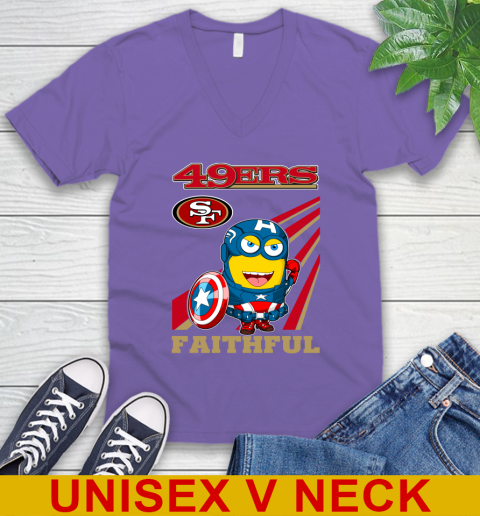 NFL Football San Francisco 49ers Captain America Marvel Avengers Minion Faithful Shirt V-Neck T-Shirt 8