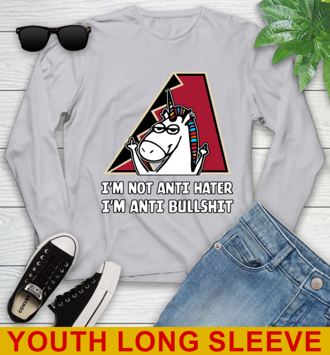 Arizona Diamondbacks MLB Baseball Unicorn I'm Not Anti Hater I'm Anti Bullshit Youth Long Sleeve 6