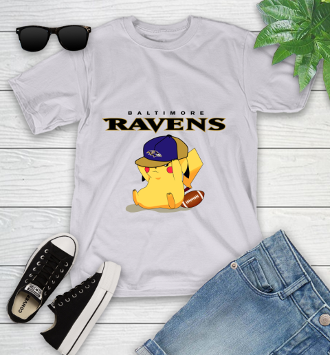 NFL Pikachu Football Sports Baltimore Ravens Youth T-Shirt 4