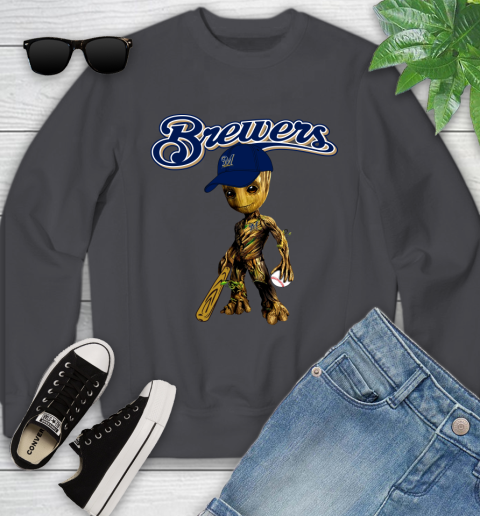 MLB Milwaukee Brewers Groot Guardians Of The Galaxy Baseball Youth Sweatshirt 6