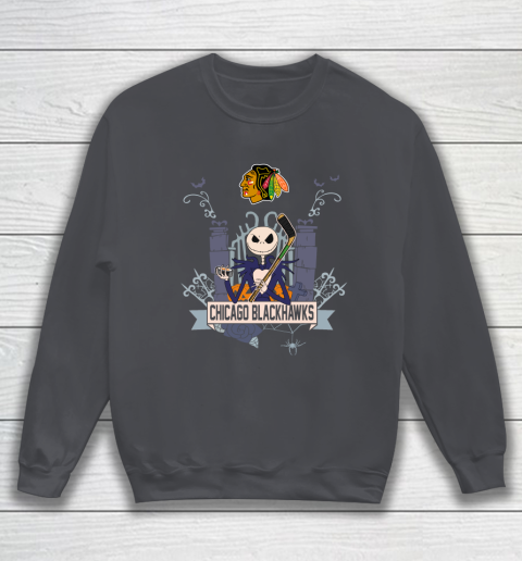 NHL Chicago Blackhawks Hockey Jack Skellington Halloween Sweatshirt 4