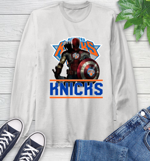 New York Knicks NBA Basketball Captain America Thor Spider Man Hawkeye Avengers Long Sleeve T-Shirt