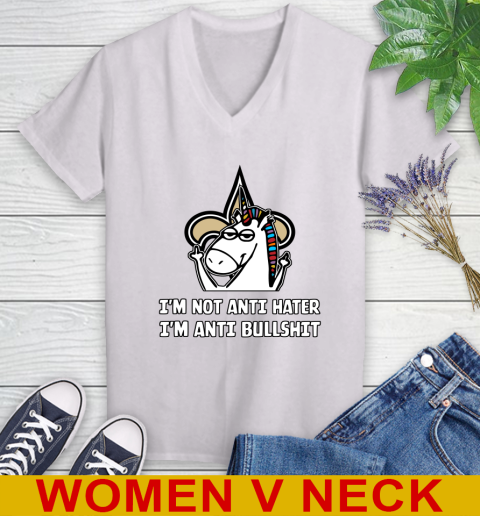 New Orleans Saints NFL Football Unicorn I'm Not Anti Hater I'm Anti Bullshit Women's V-Neck T-Shirt