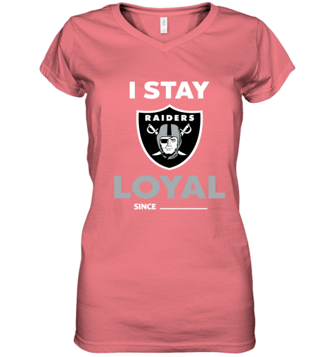 po7t oakland raiders i stay loyal women v neck t shirt 39 front coral
